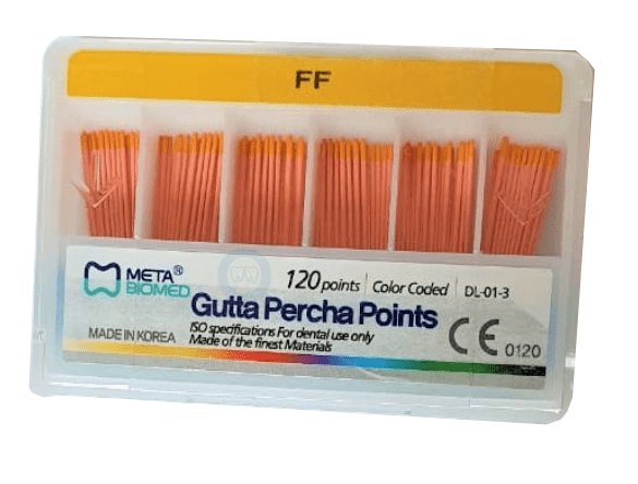 Gutapercha MetaBiomed No Estandarizada FF. Caja con 120 puntas 151530-FF