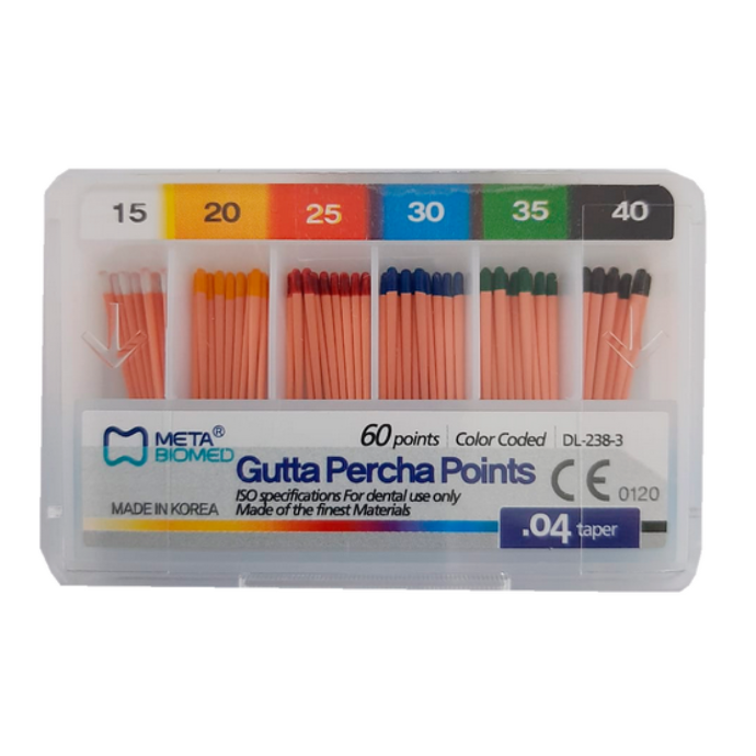 Gutapercha Metabiomed 04 Taper , 1ra serie, caja con 60  puntas. 121510-14